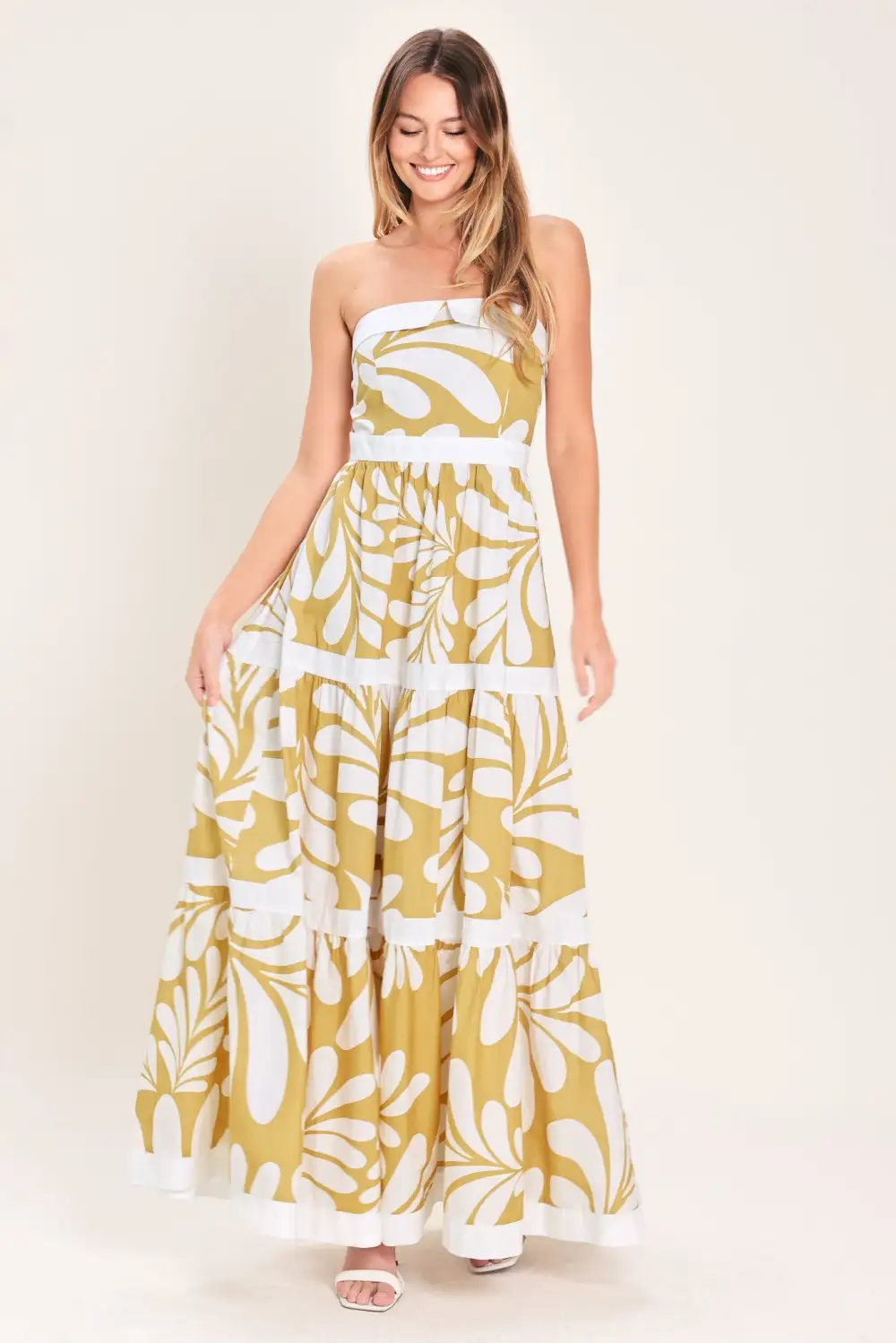 Strapless Cotton Printed Maxi Dress