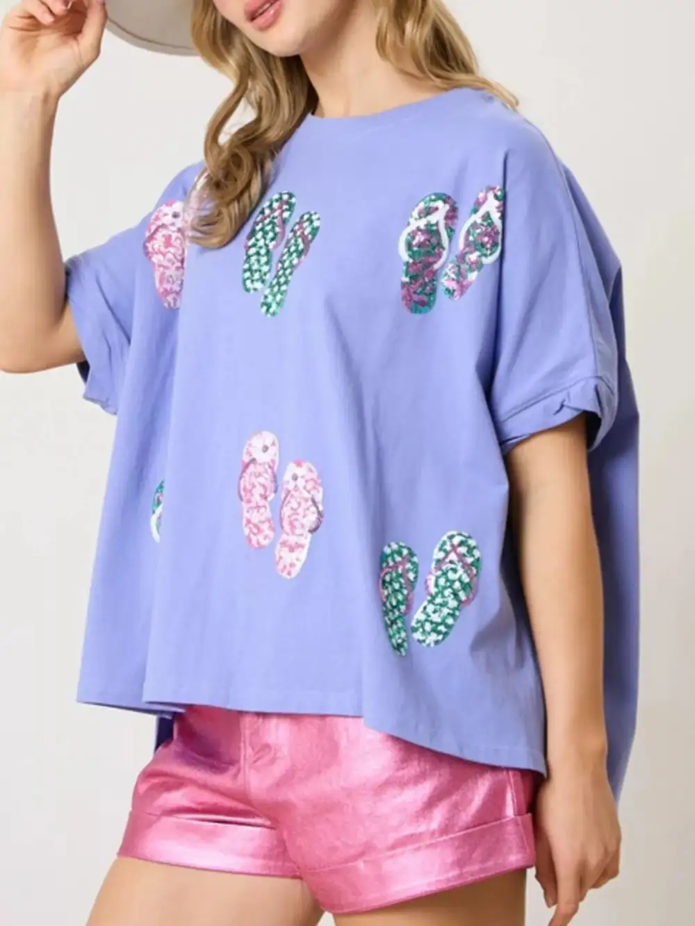 Flip Flop Print Round Neck Casual T