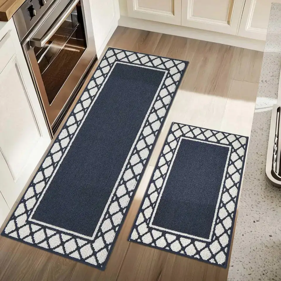 Grid Border Kitchen Rug Set