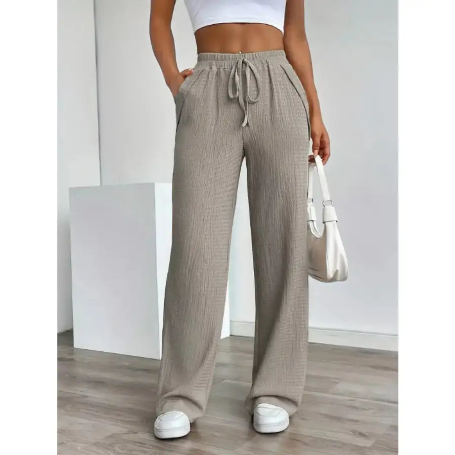 Texture Wide Leg Pants