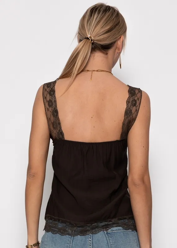 Brown Lace Viscose V Top