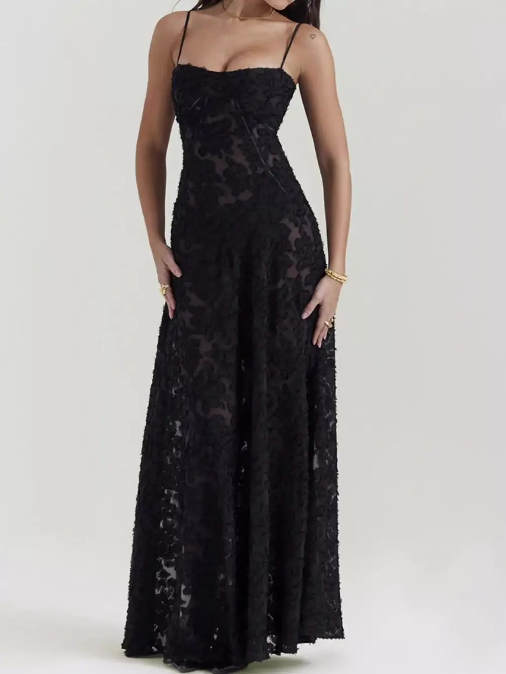Relaxed Lace Spaghetti Strap Maxi Dress
