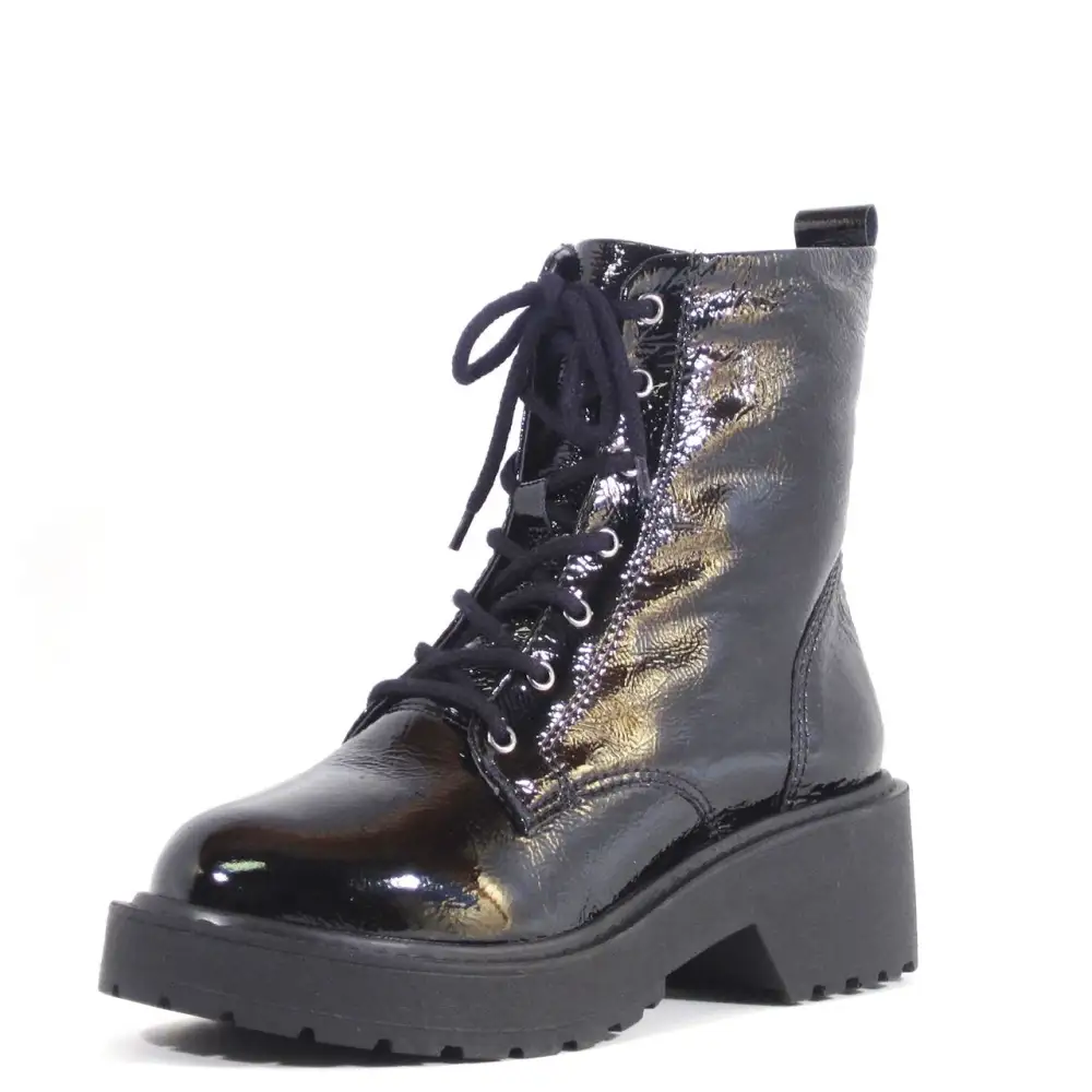 Patent Lace Up Combat Ankle Boots