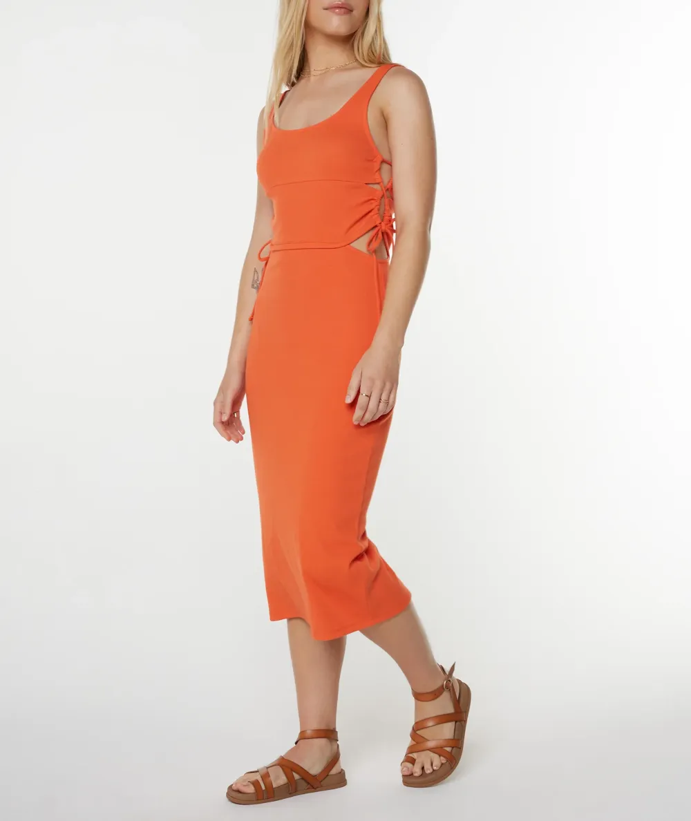 Side-Opening Lace-Up Solid-Color Dress