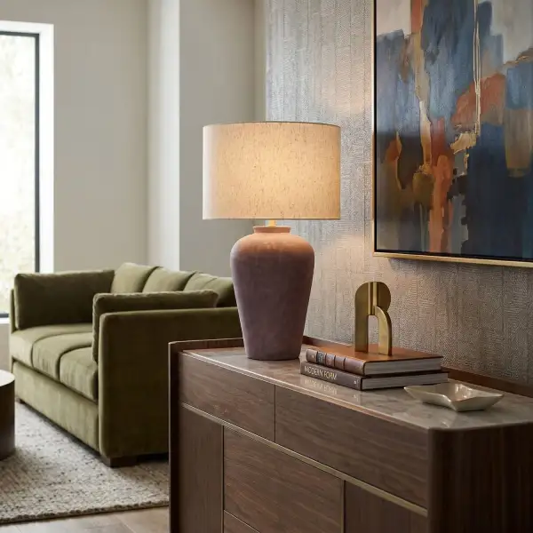 Painted Cement Glass Metal Table Lamp