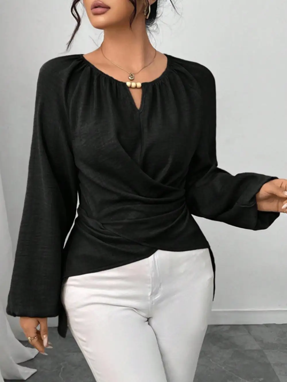 Tie Hem Irregular Long Sleeve Tee