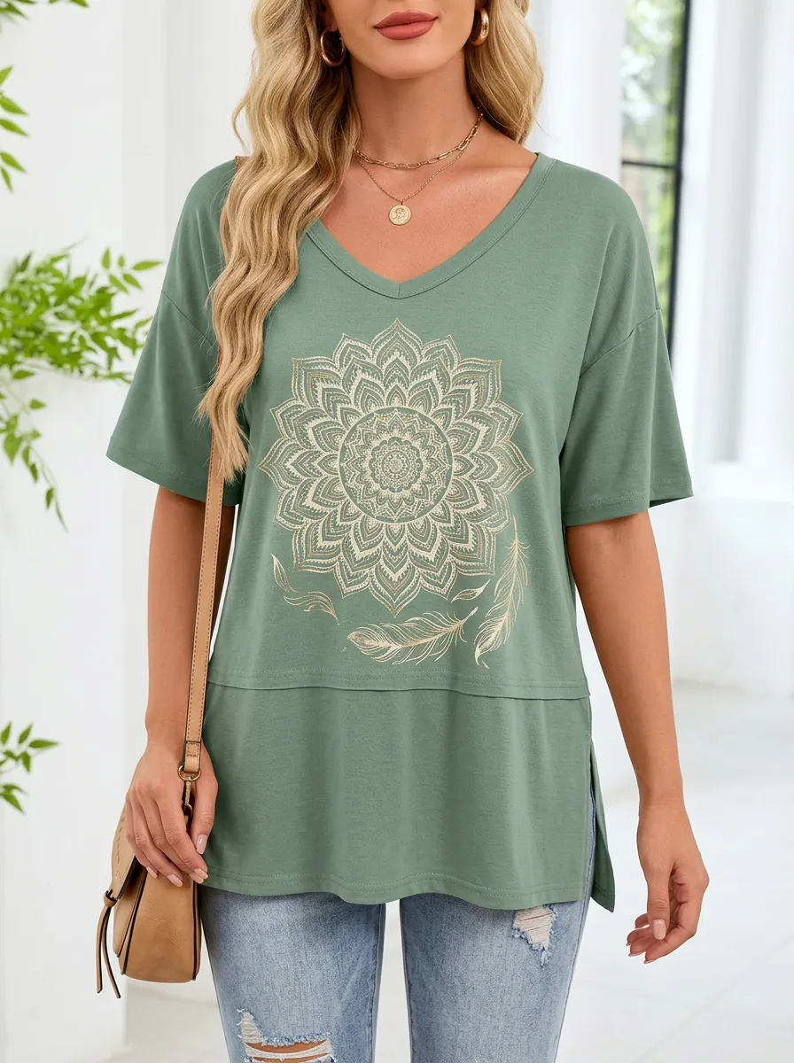 Boho Mandala Feather T-Shirt