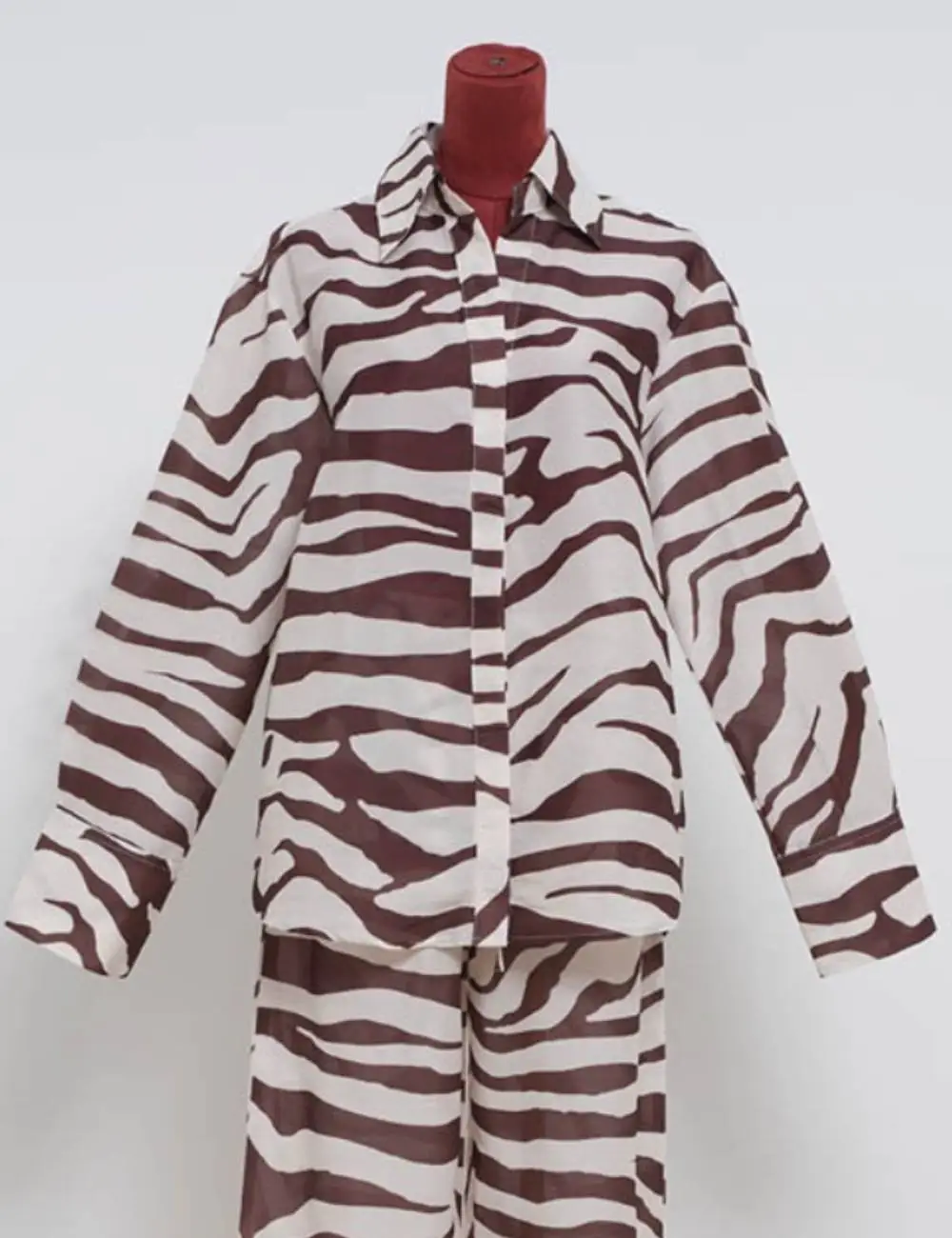 Zebra Print Button Front Long Sleeve Blouse