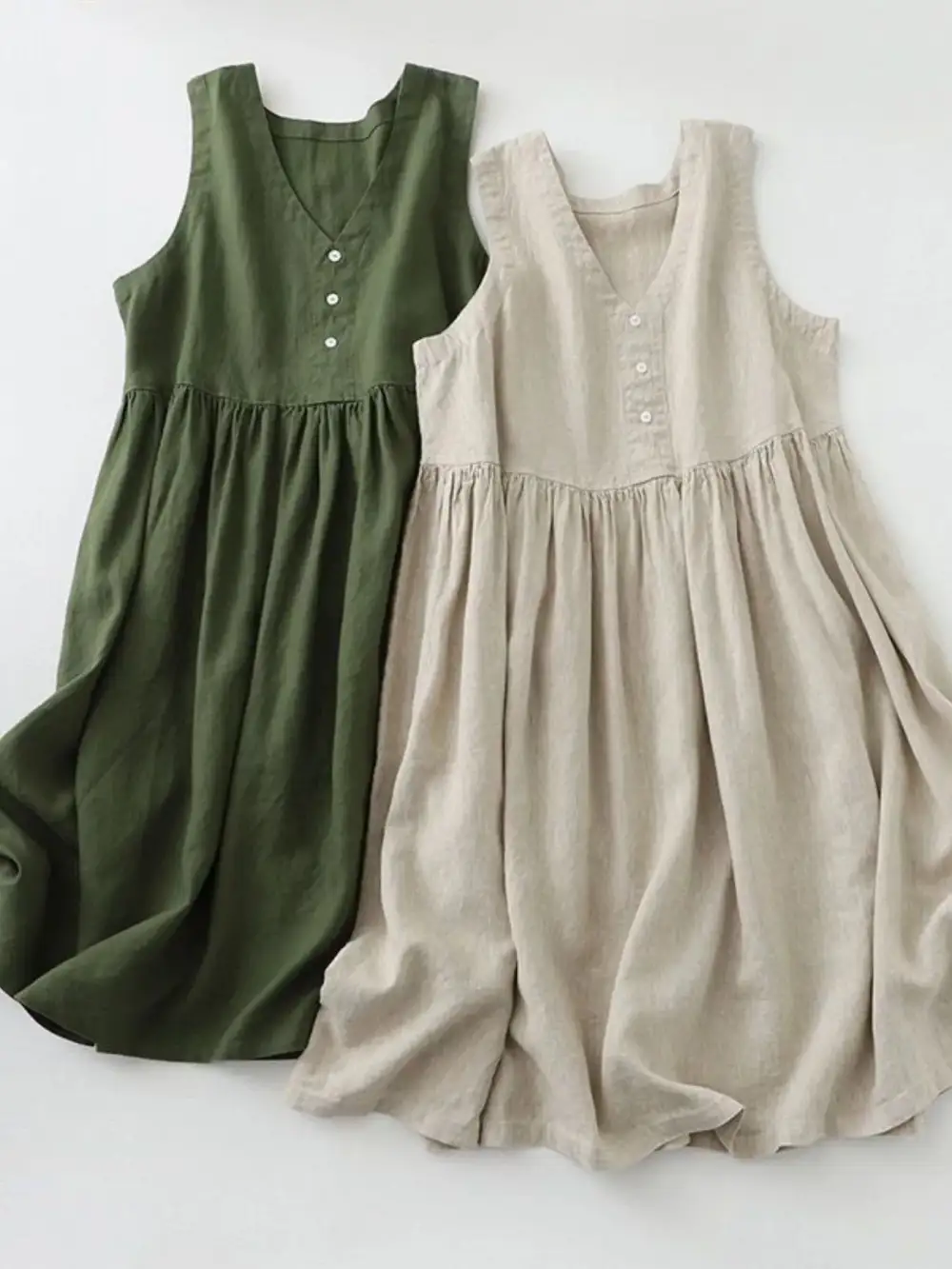 Elegant V Neck Sleeveless Midi Dress