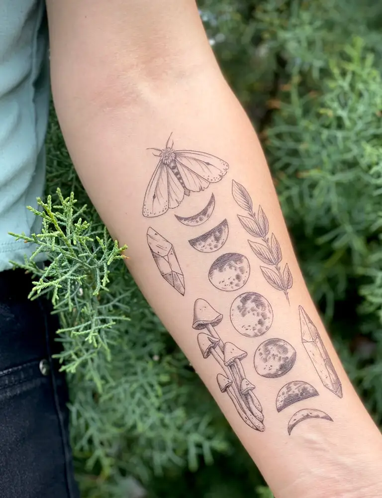 Moon Phase Botanical Temporary Tattoo