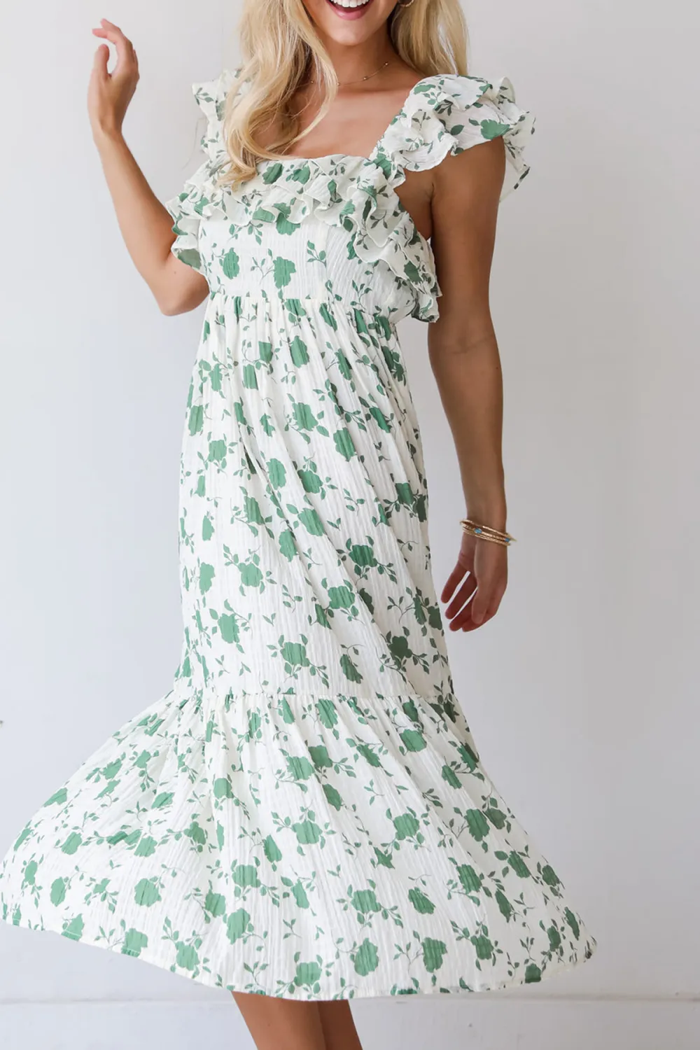 Green Floral Midi Dress