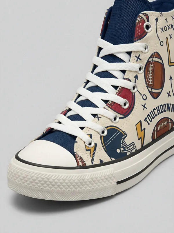 Unisex American Football Fan Touchdown Pattern Printed Sneakers