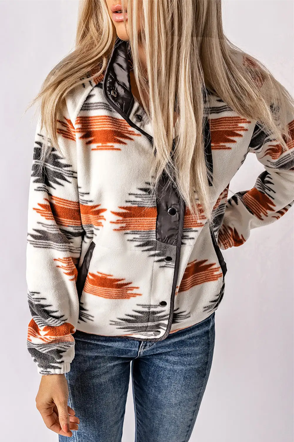Western Aztec Snap Button Fleece Jacket