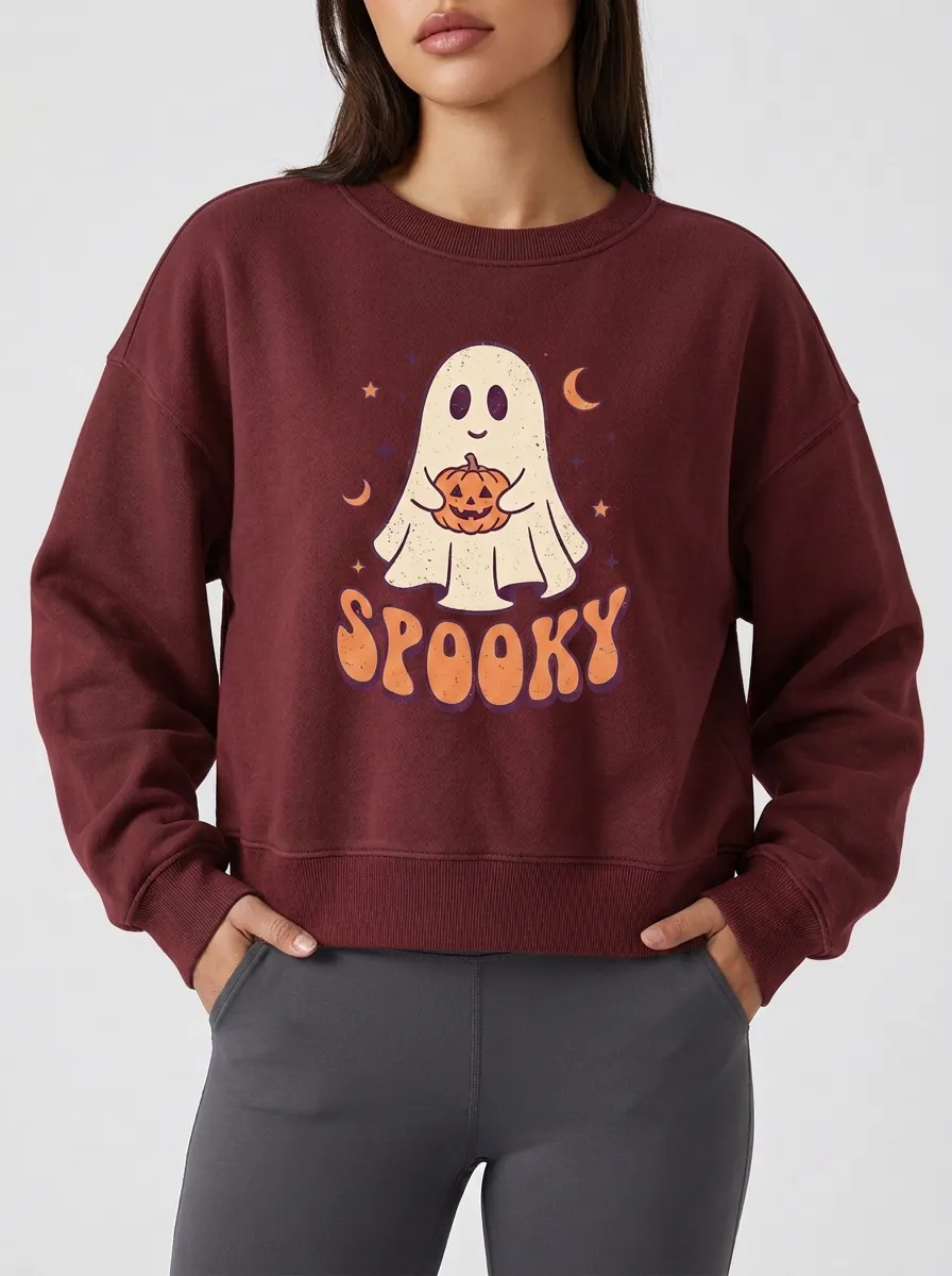 Women's Halloween Spooky Ghost Pumpkin Printed Sweatshirt