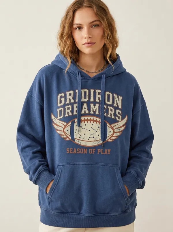 Women's Football Gridiron Dreamers Winged Ball Printed Hoodie