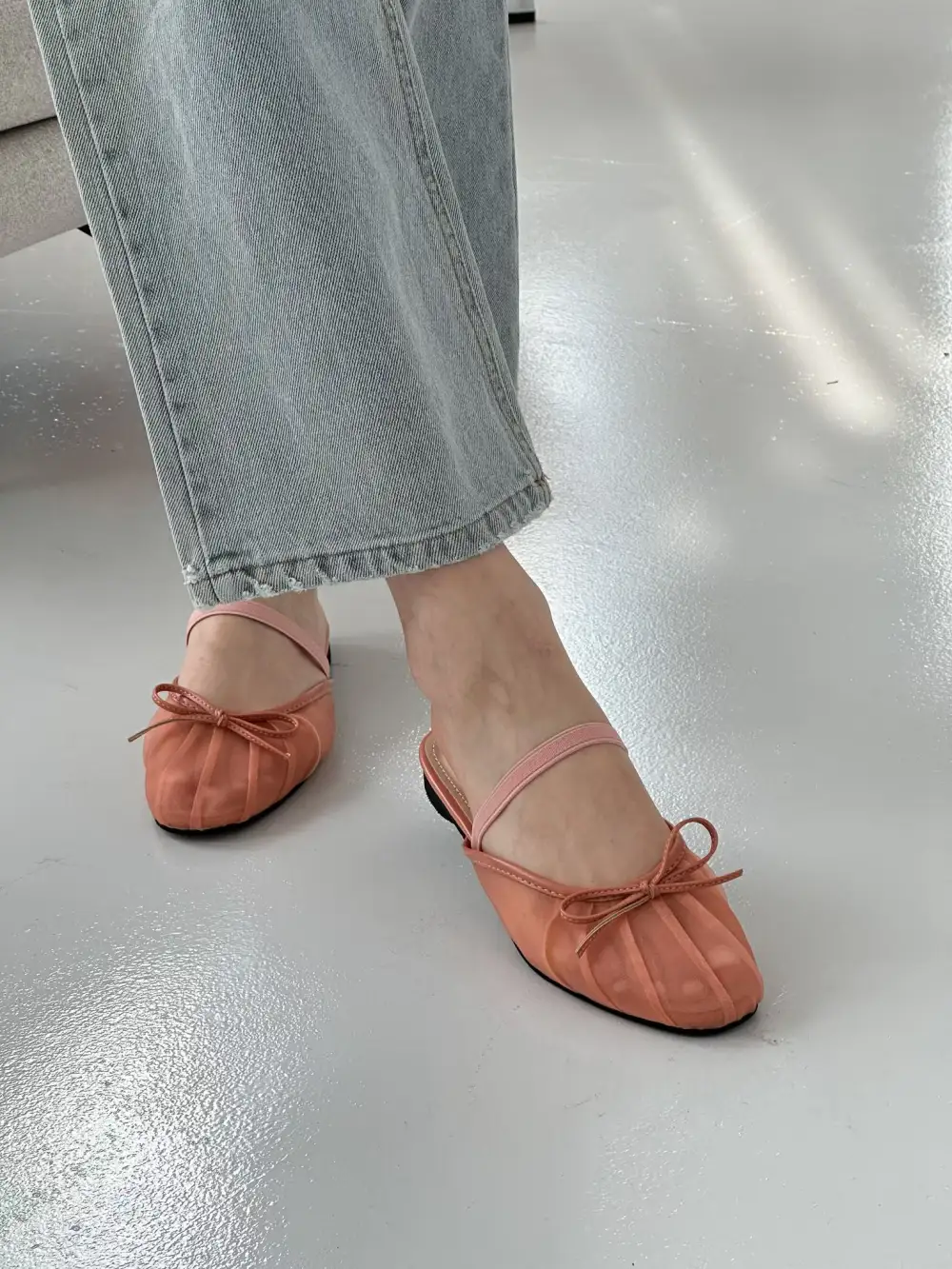 Faux Leather Mesh Slip On Mules