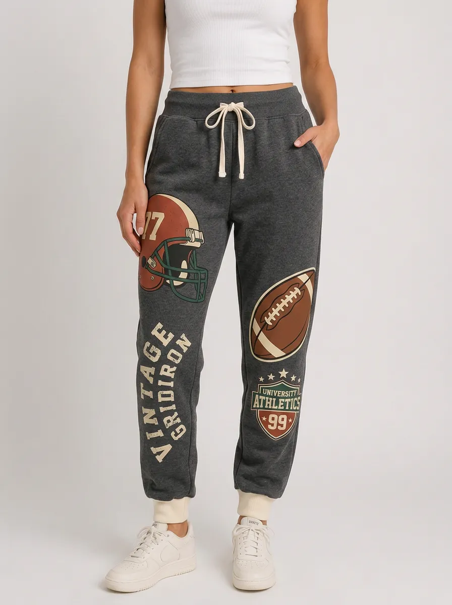Women's Football Lover Vintage Gridiron Helmet Printed Joggers