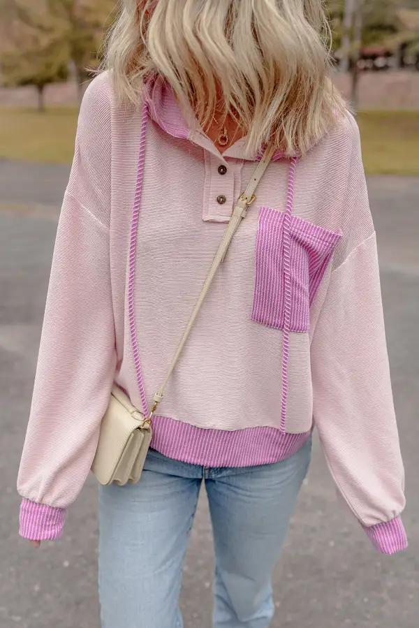 Drawstring Patch-Pocket Drop-Shoulder Corded Hooded Top