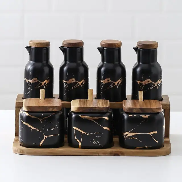 Checked Marble Ceramic Kitchen Storage Organizer
