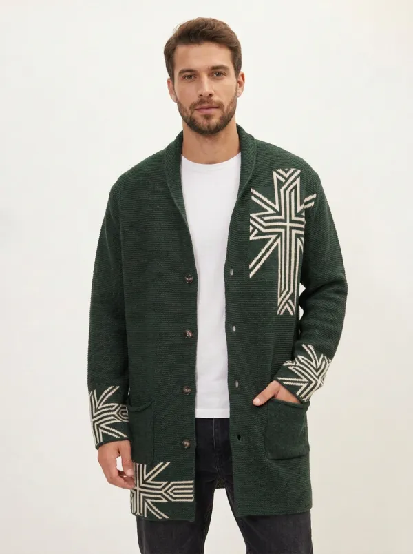 Men's Religious Faith Geometric Cross Printed Cardigan