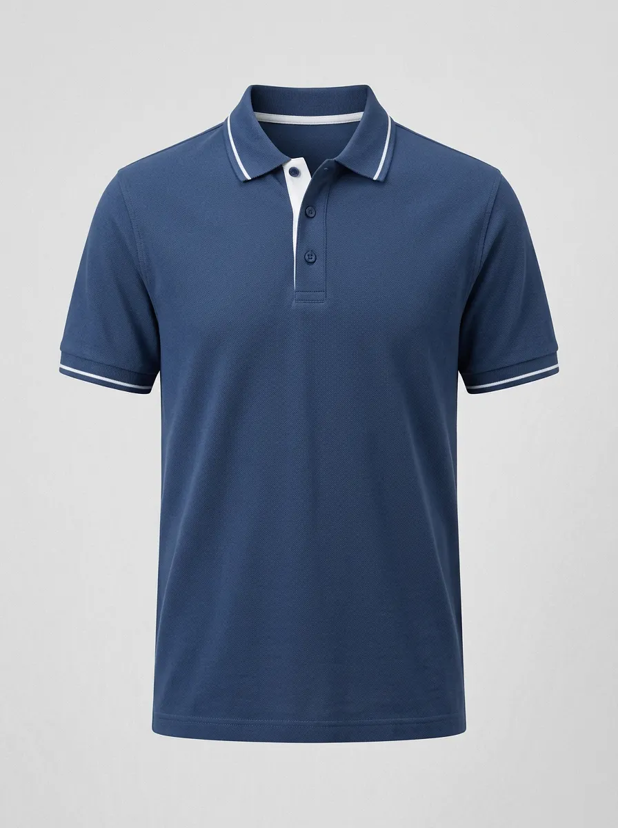 Men's Modern Knit Ribbed Textured Tipped-Collar Contrast-Trim Polo Shirt