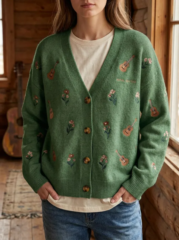 Rustic Graphic Women's Country Music Knit Cardigan