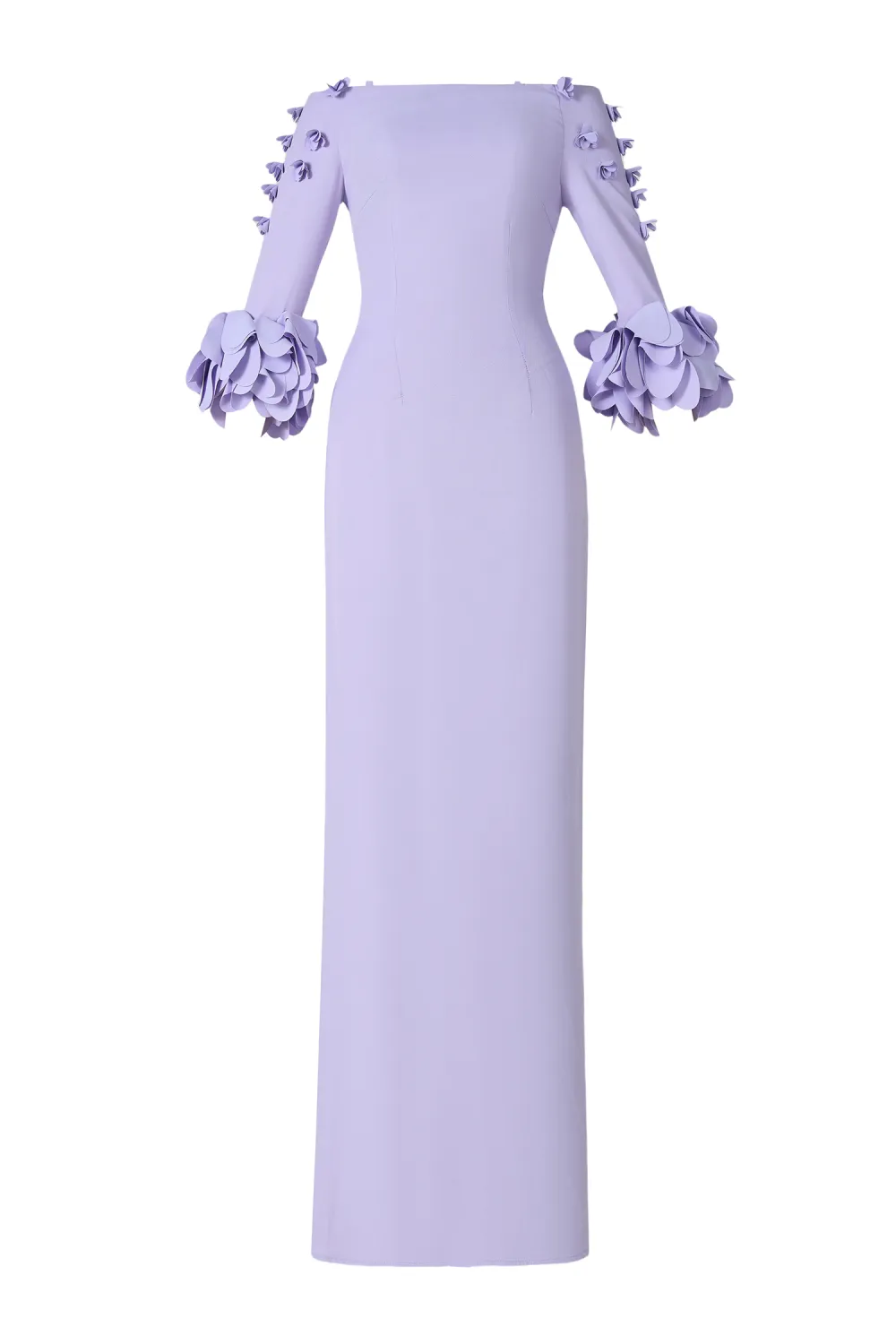 Solid 3D Flower One-Shoulder Maxi Dress