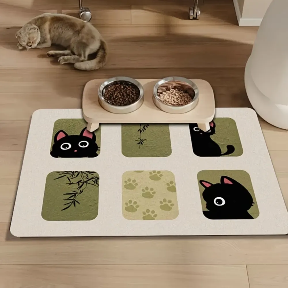 Cute Black Cat Pet Feeding Mat