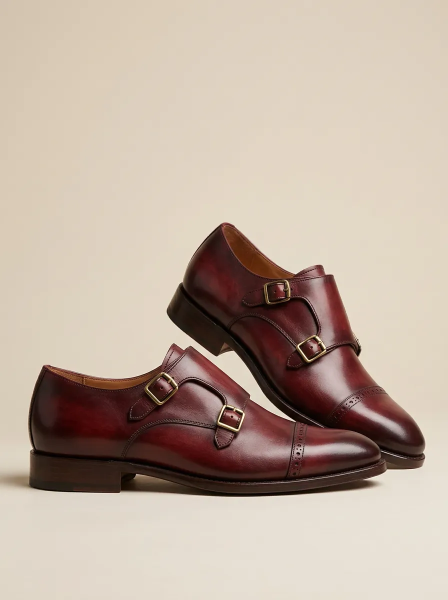 Men's Everyday Classic Business Double Monk Strap Leather Shoes
