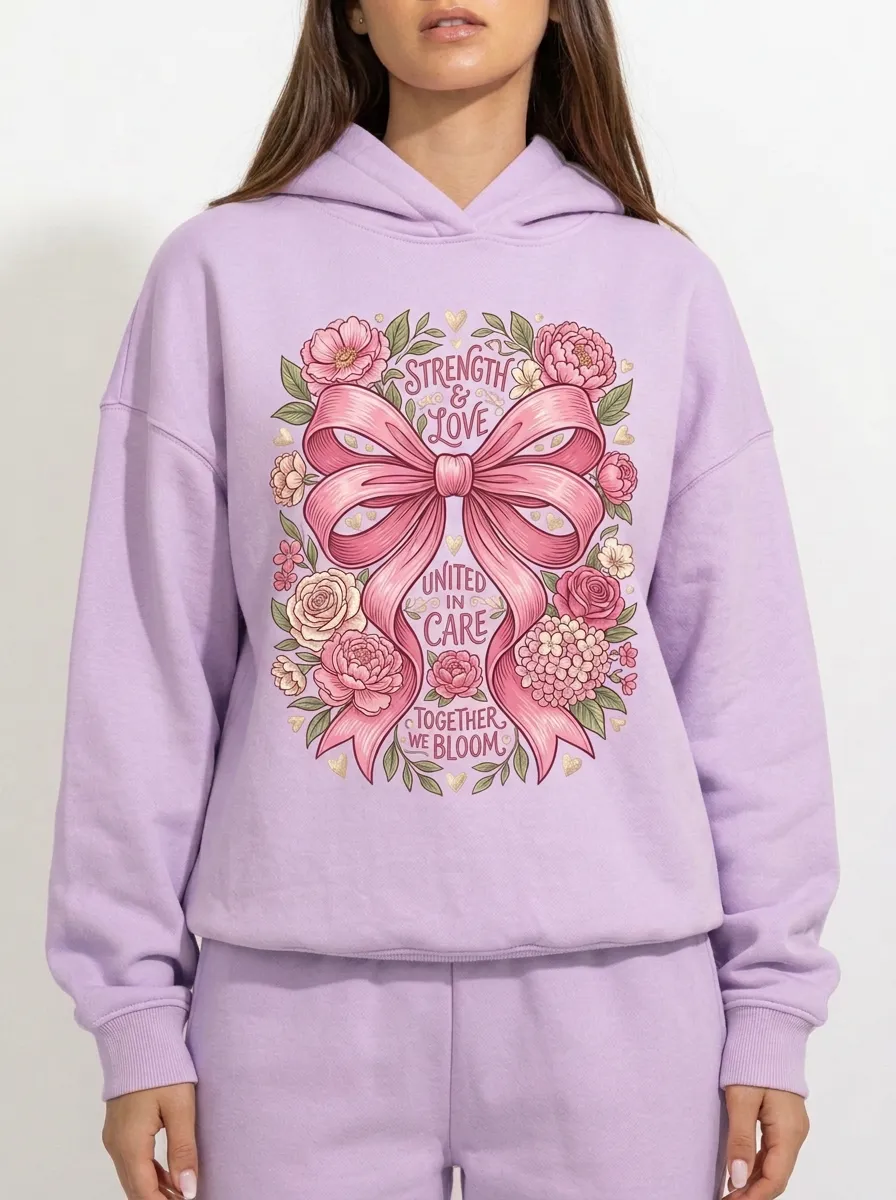 Women's Breast Cancer Awareness Floral Ribbon Printed Hoodie