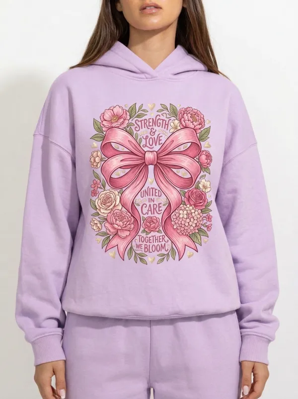 Women's Breast Cancer Awareness Floral Ribbon Printed Hoodie