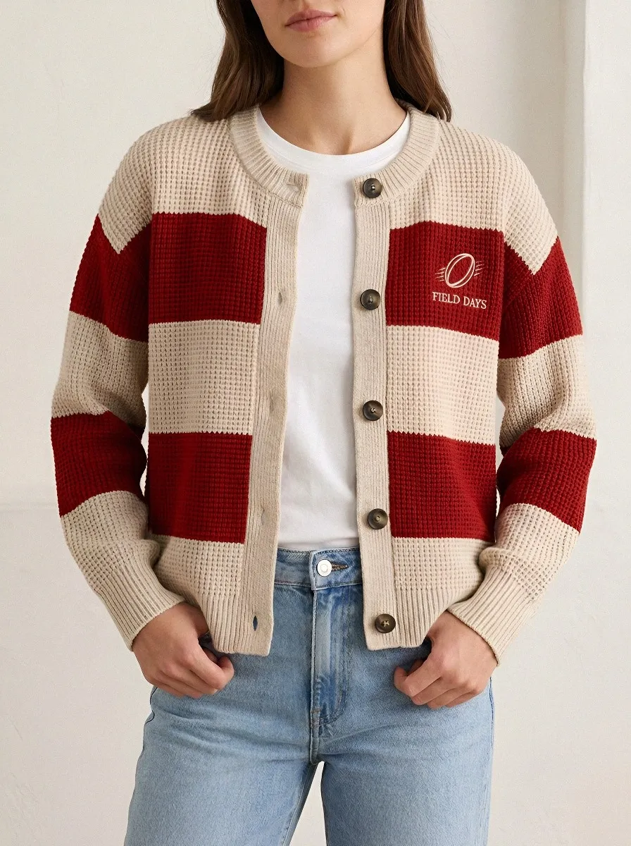 Rugby Field Days Embroidered Striped Cardigan