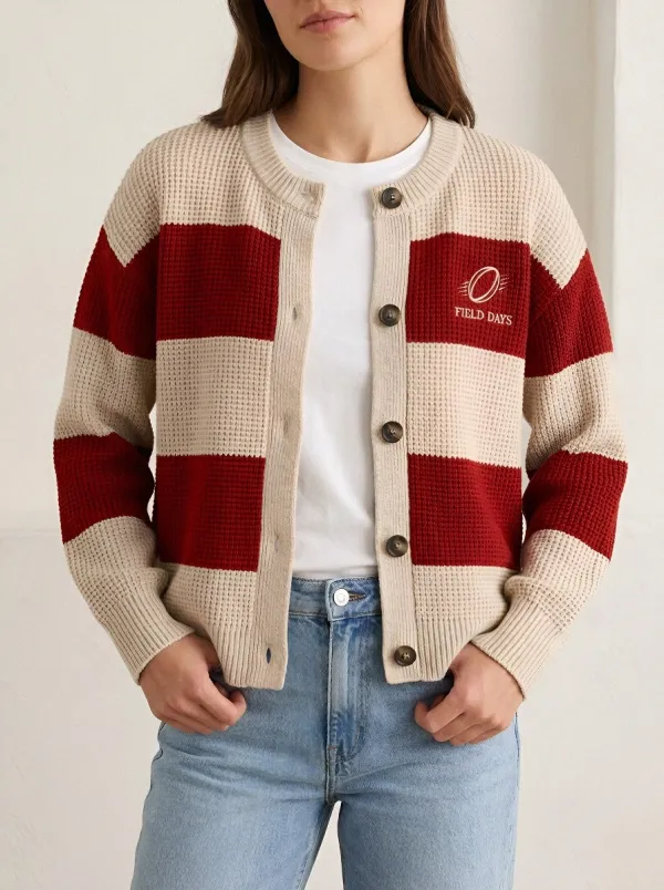 Rugby Field Days Embroidered Striped Cardigan