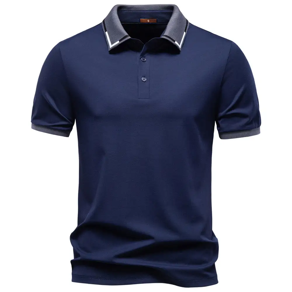 Ribbed Contrast Trim Cotton Polo Shirt