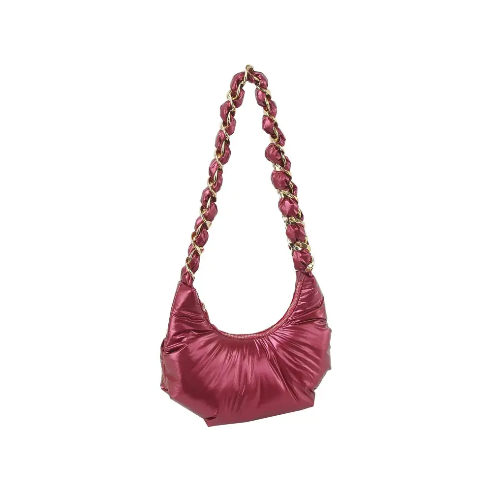 Chain Accent Metallic Finish Padded Crossbody Bag