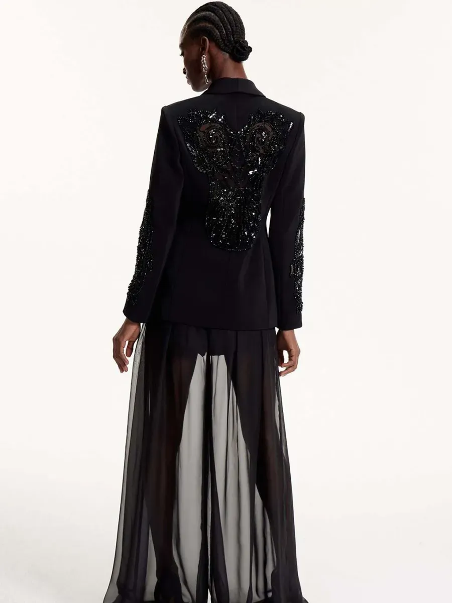 Penelope Sequin Embroidered Mesh Pants Set
