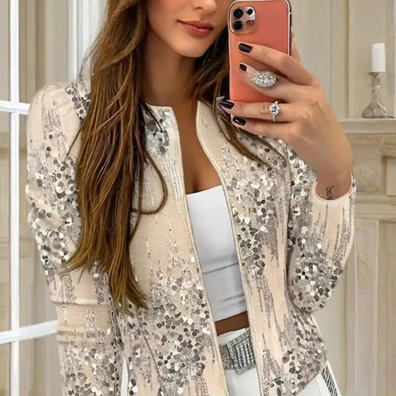 Sequined Zip Front Jacket