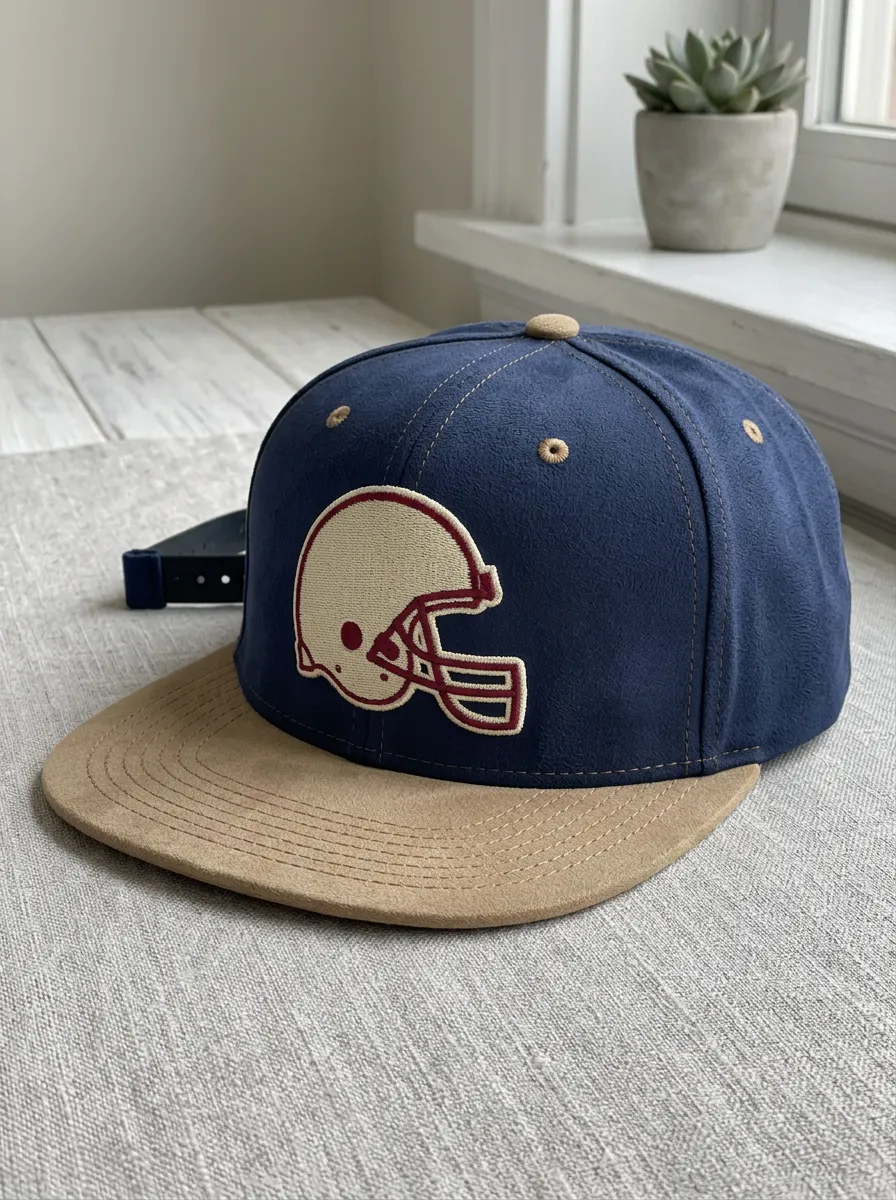 Men's Football Fan Helmet Embroidered Suede Snapback Cap