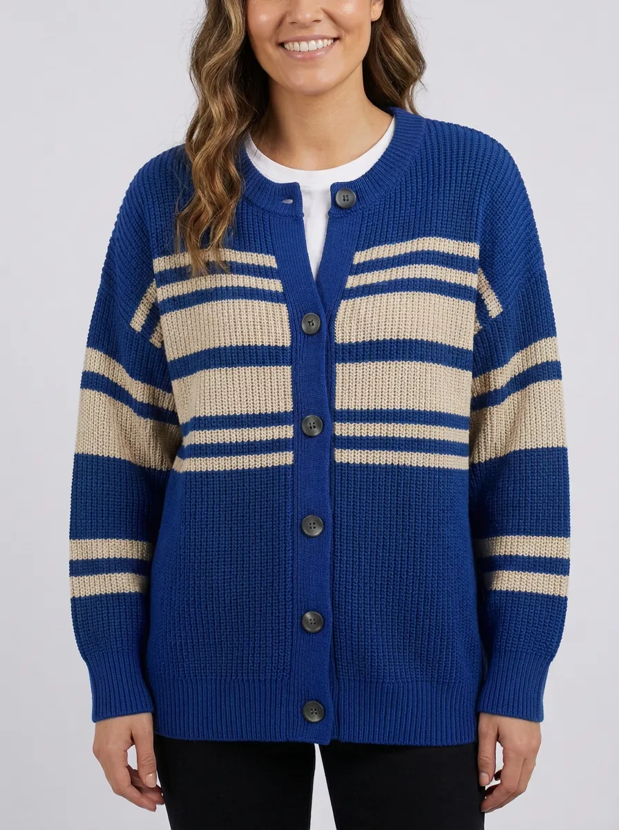Classic Cardigan Distinctive Rugby Striped Knit Cardigan