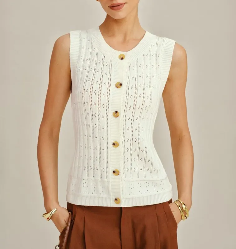 White Single Breasted Knit Cardigan