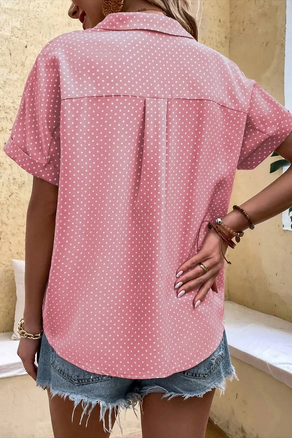 Short Sleeve Dot Print Shirt Blouse