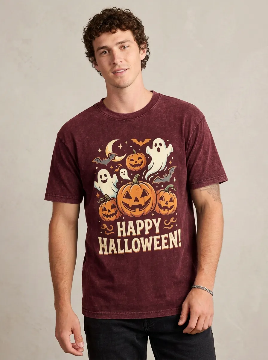 Men's Halloween Pumpkin Ghost Happy Halloween Printed T-shirt