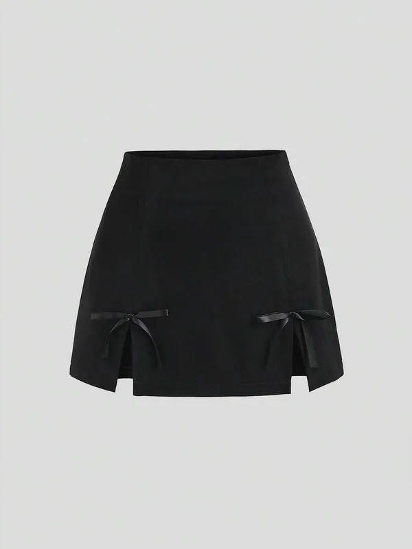 Black Mini Slit Tie Detail Skort