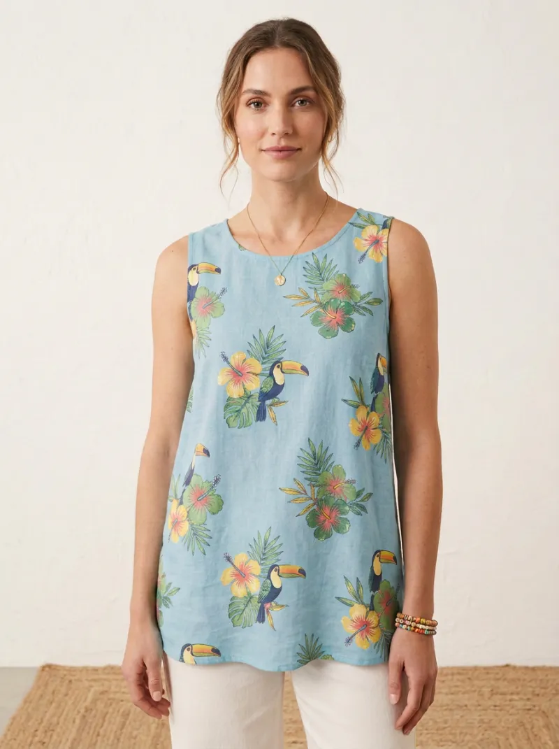 Toucan Hibiscus Floral Women's Loose Printed Tank Top