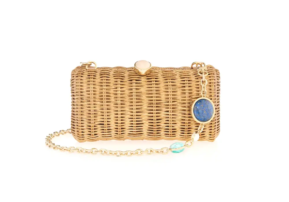 Refined Stone Accent Woven Basket Top Handle Bag