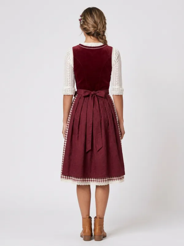 Floral Embroidered Gingham Sweetheart Neck Lace Blouse Women's Bavarian Oktoberfest Dirndl Dress