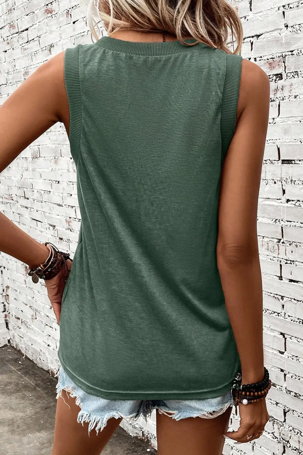 Frayed Flag Printed V Neck Tank Top