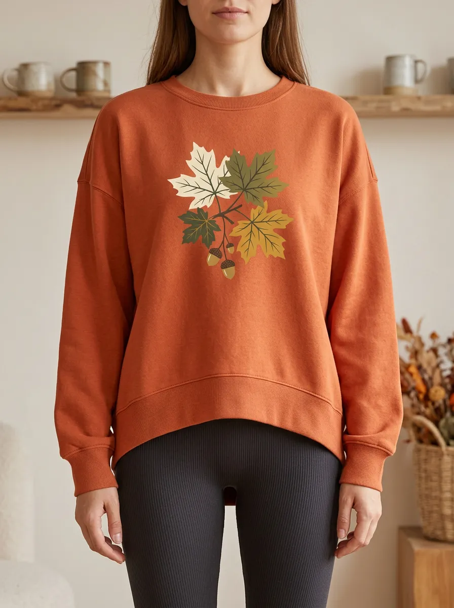 Scenic Maple-Leaf Printed Acorn Graphic Sweatshirt