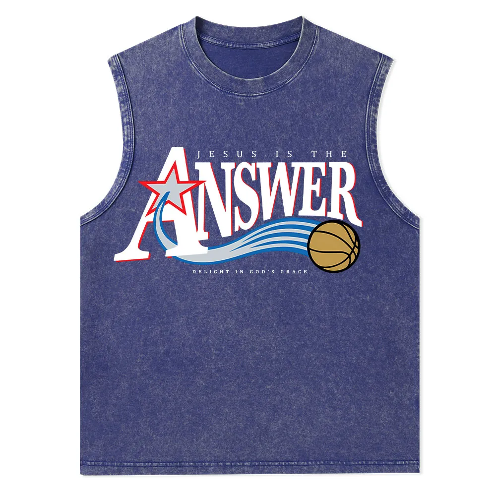 Jesus Is The Answer Christian Washed Tank Top