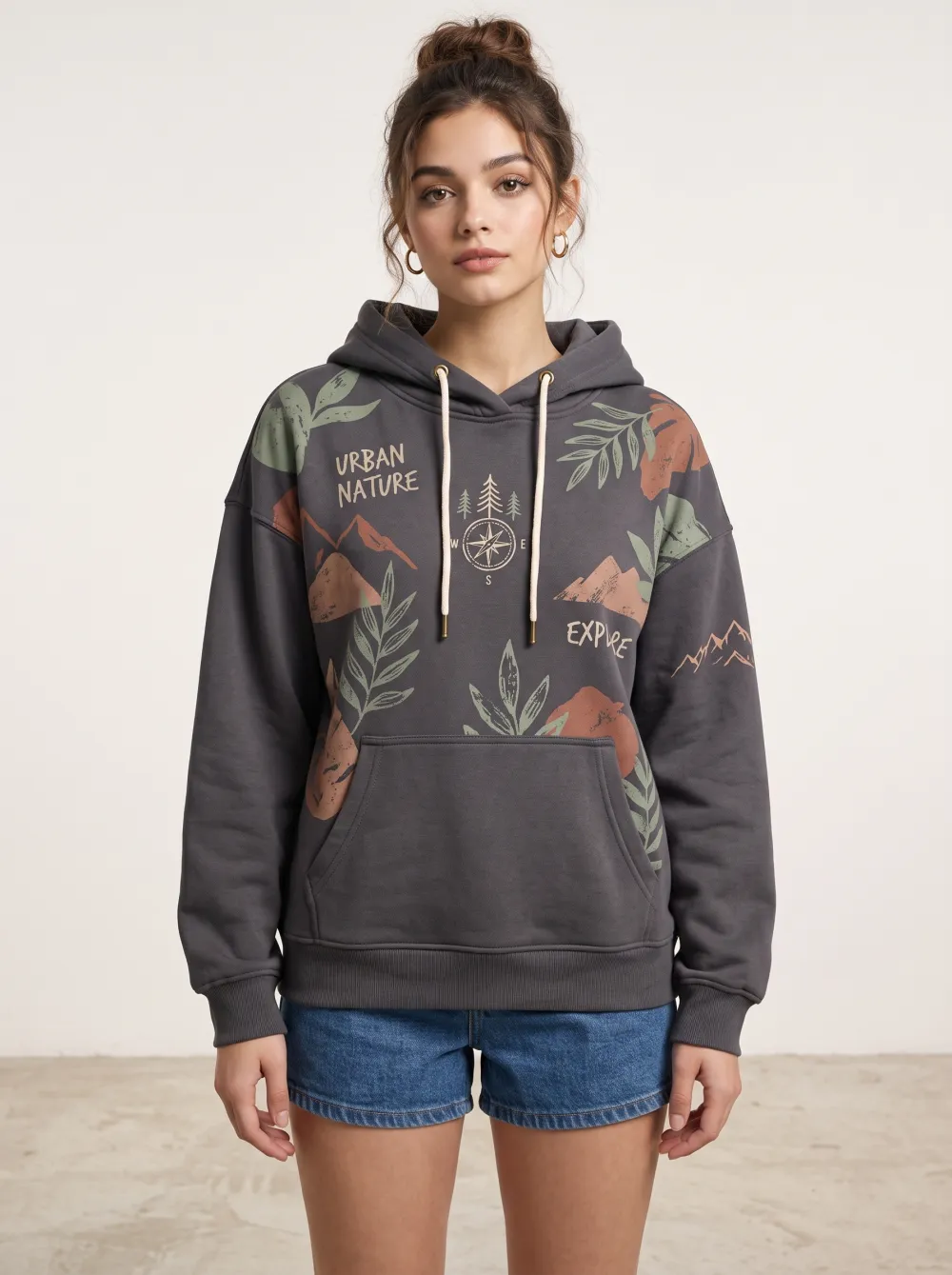 Women's Outdoor Adventure Urban Nature Compass Printed Hoodie